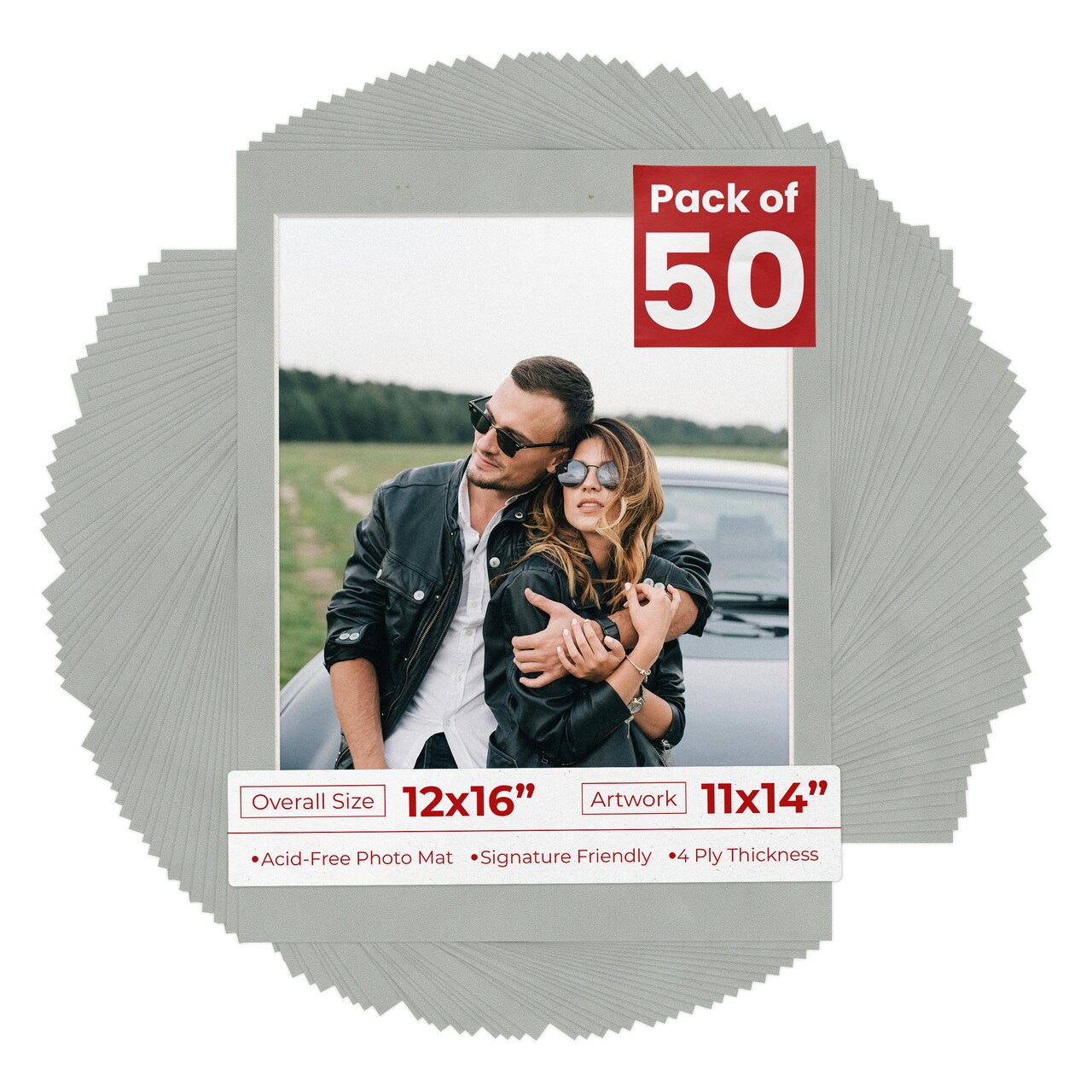 Light Grey Suede Mat Board for 12x16 Frames - Fits 11x14 Photos